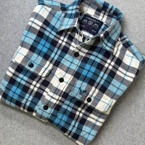 American Eagle Men's Light Blue Plaid Flannel Shirt Athletic Fit Size XS